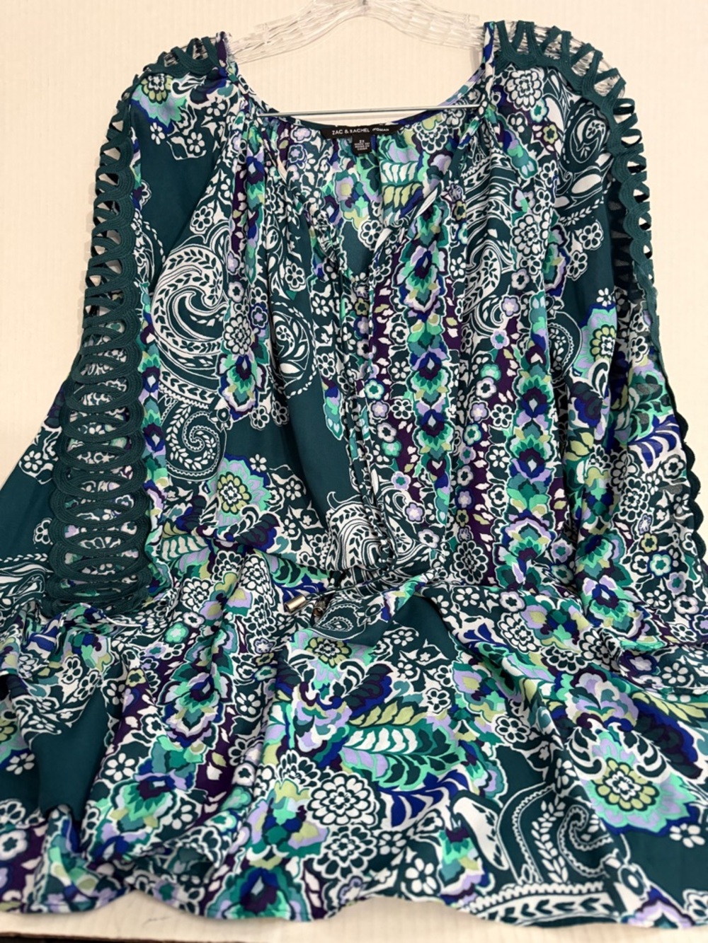 Zac & Rachel Floral Paisley Teal Boho Blouse